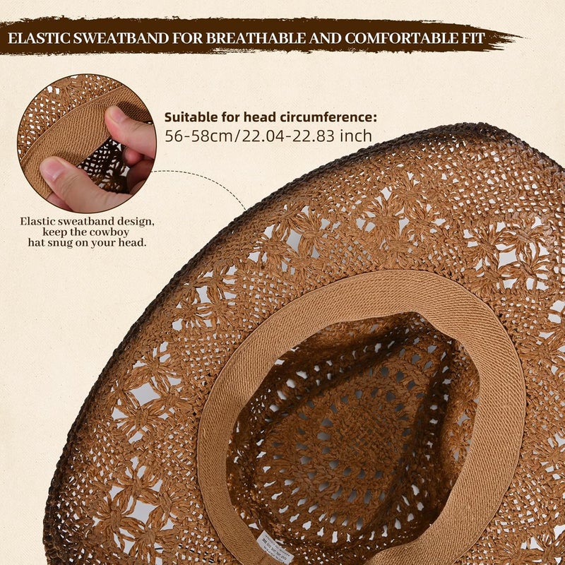 Willheoy Straw Cowboy Hat for Men Womens Straw Cowgirl Hat Summer Western Cowboy Hats with Wide Brim for Cowgirls and Cowboys - Image 4